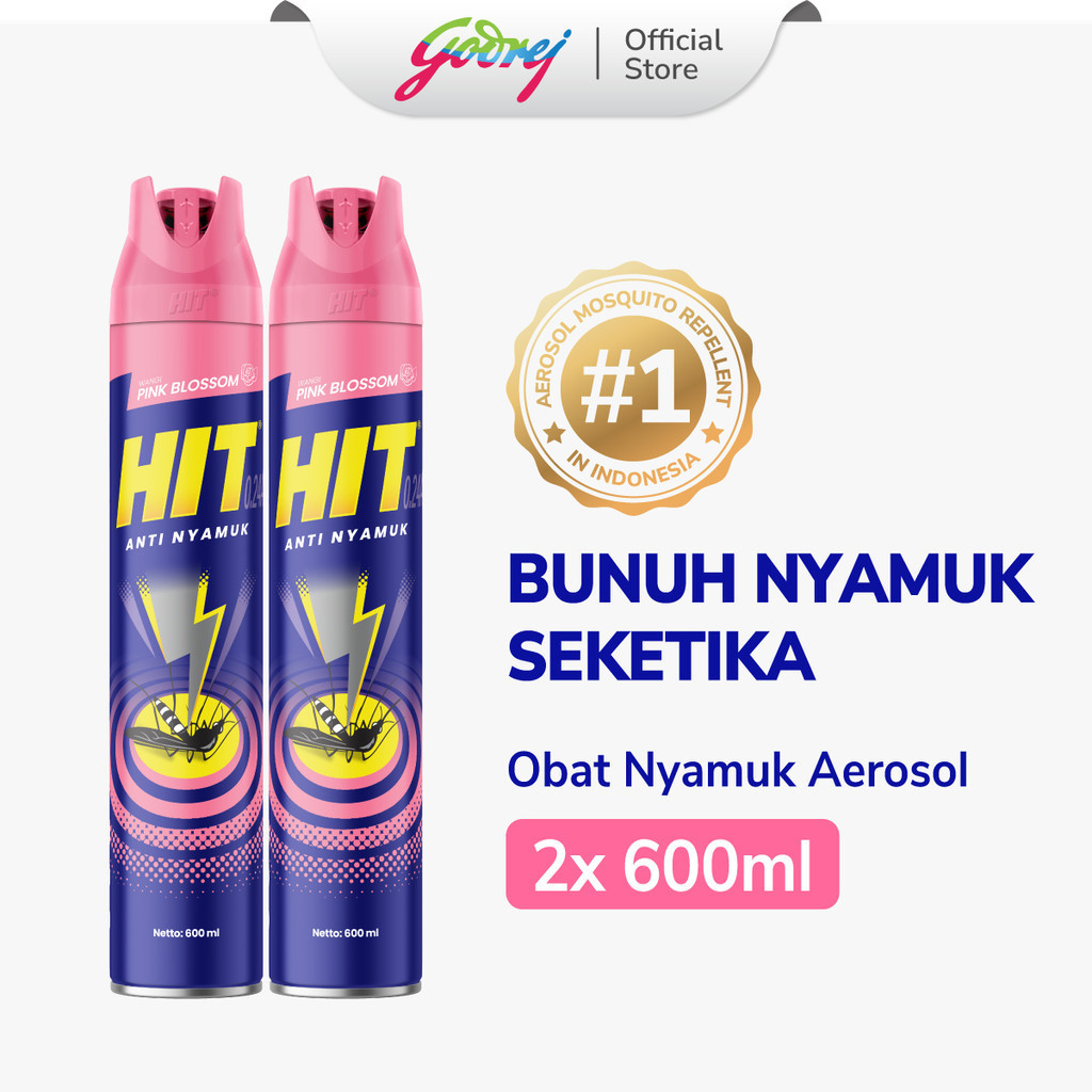 Hit Aerosol Expert Pink Blossom 600ml x 2 - Obat Nyamuk - Bunuh Nyamuk Penyebab Demam Berdarah (DBD)
