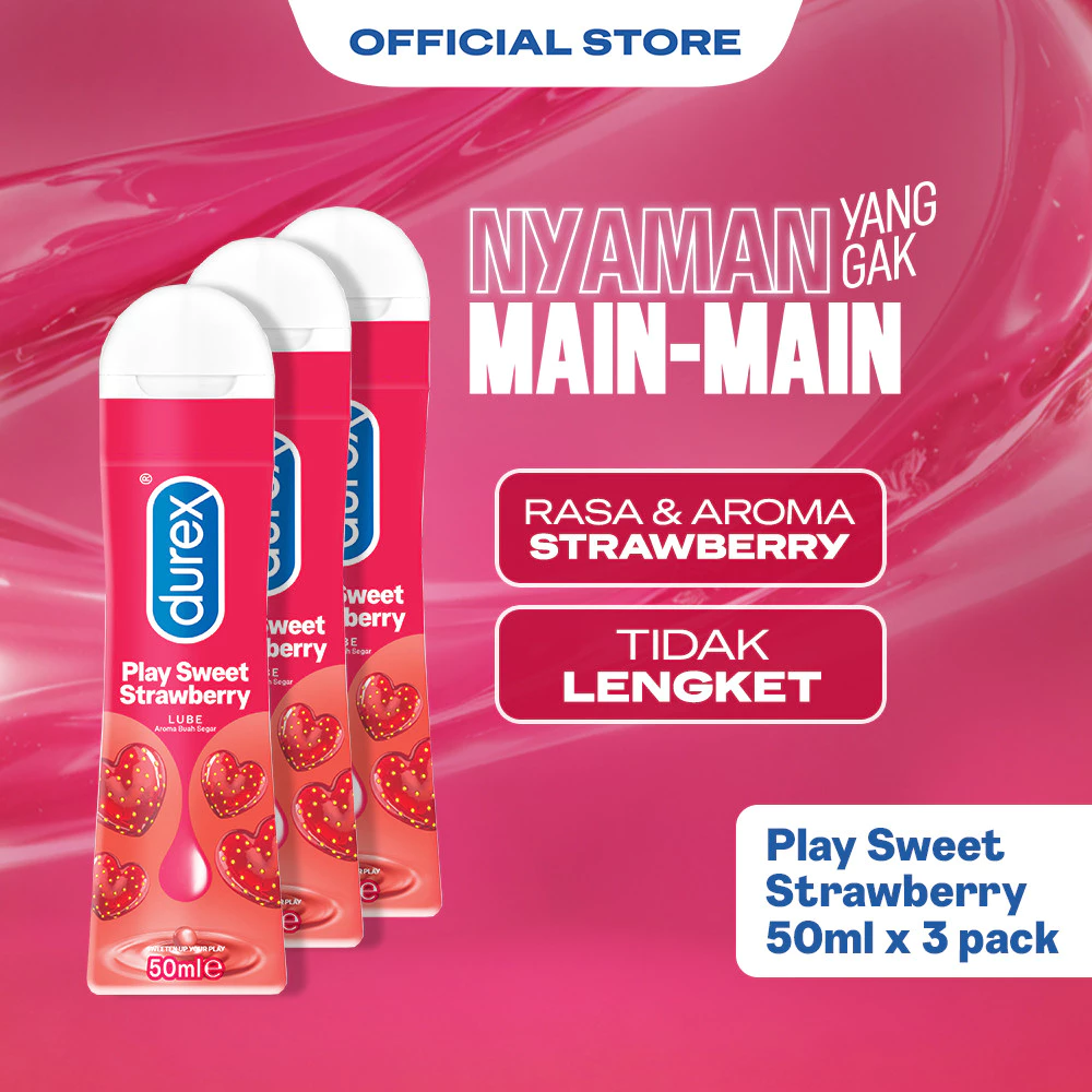 Durex Play Sweet Strawberry Lubricant Gel - 50ml (3 pcs) (Pelumas Berbahan Dasar Air, Dengan Rasa & Aroma Strawbery. Aman tertelan & Aman digunakan Bersama Kondom)