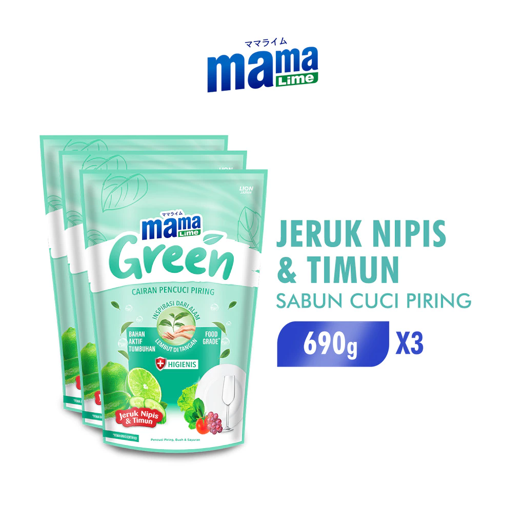 Mama Lime Sabun Cuci Piring Green Pouch 690 gr x3