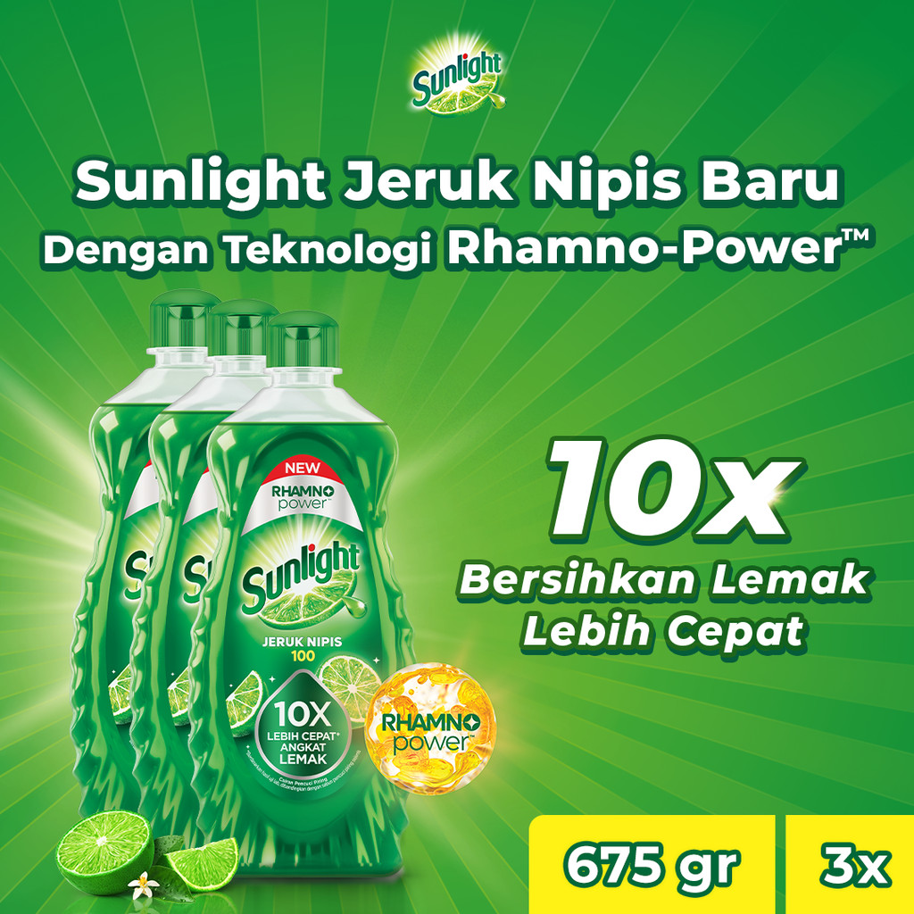 [BARU!] Sunlight Jeruk Nipis Botol 675g - 10x bersihkan lemak lebih cepat x3