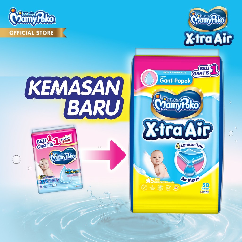 (Beli 1 Gratis 1) MamyPoko Wipes Tisu Basah Reguler 2 x 50 Non Perfume - Gambar 2