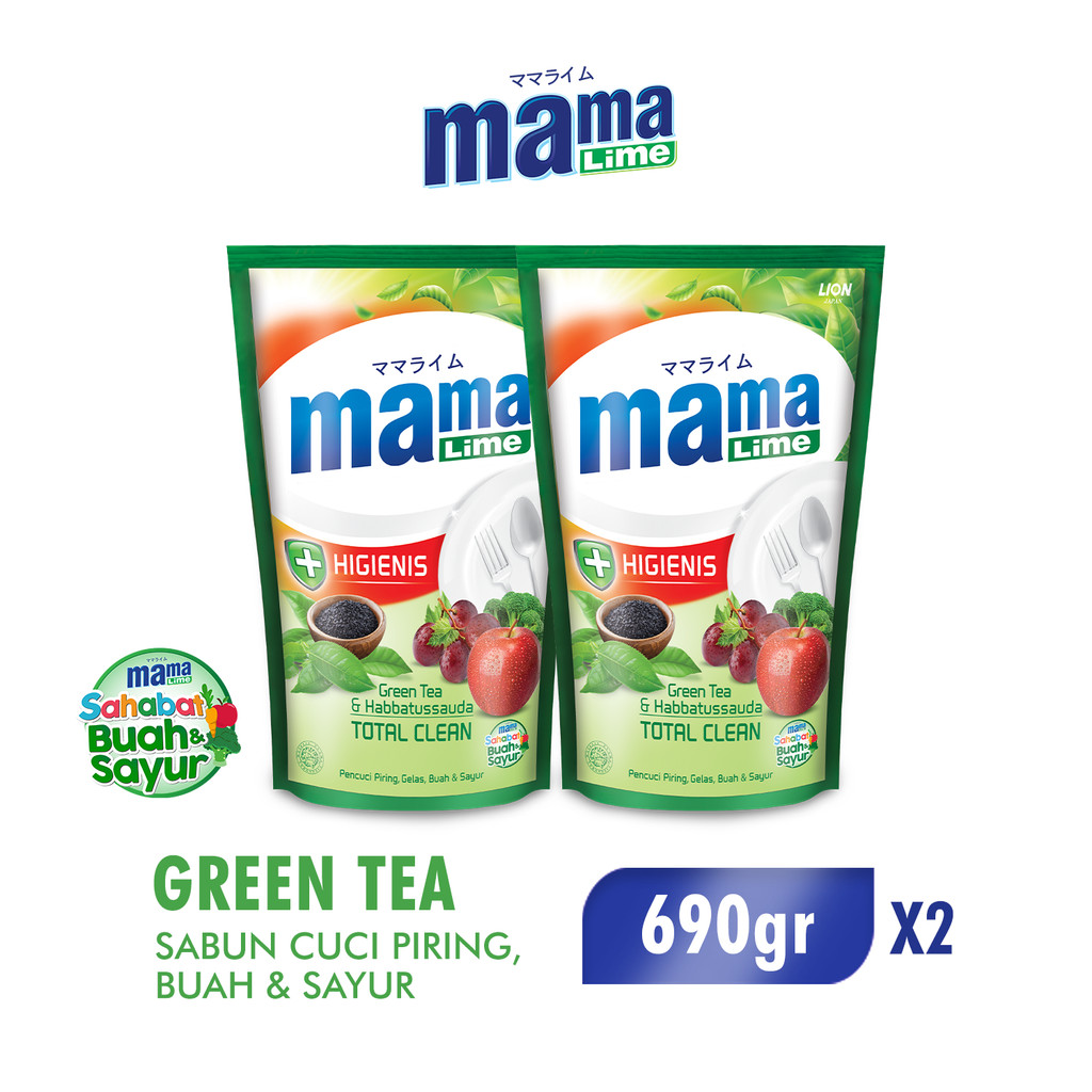 Mama Lime Sabun Cuci Piring Green Tea Pouch 650 gr x2