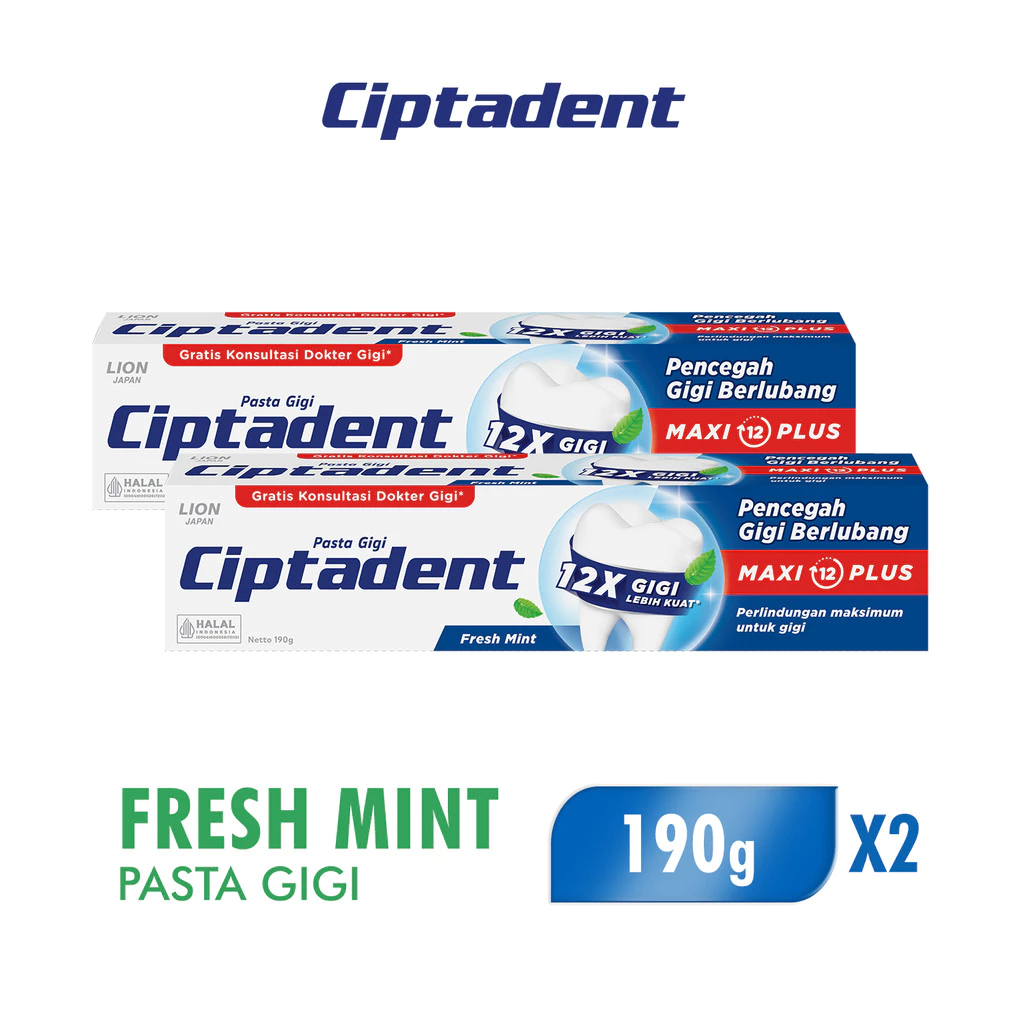 Ciptadent Pasta Gigi Maxi 12 Fresh Mint Tube 190 gr x2