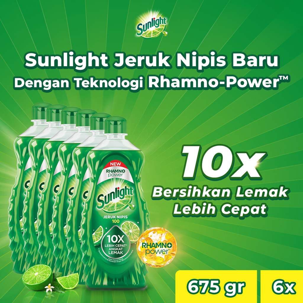 [BARU!] Sunlight Jeruk Nipis Botol 675g - 10x bersihkan lemak lebih cepat x6
