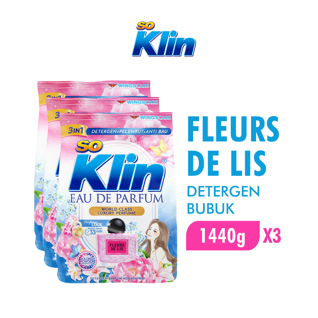 Soklin Eau de Parfum Deterjen Bubuk Fleurs de Lis Biru 1300 gr x3
