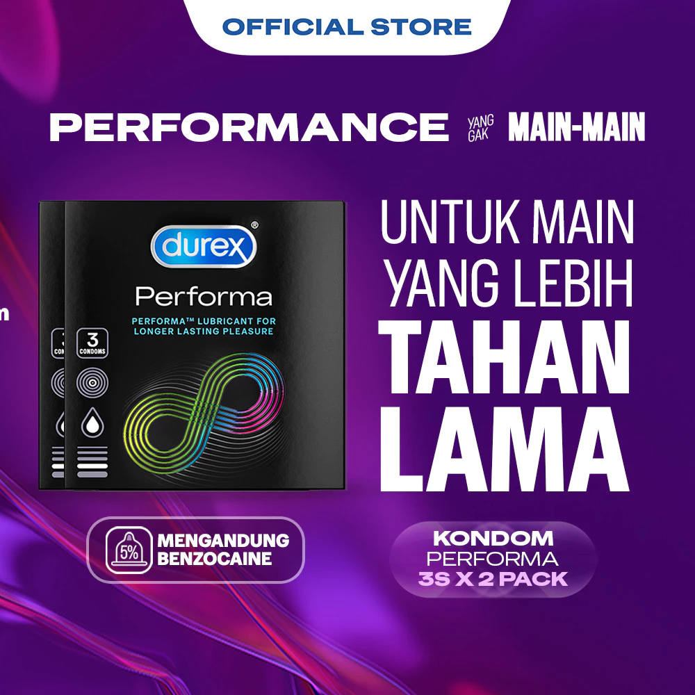 Durex Performa - 3s (2 pcs) (Kondom Pria Dengan Pelumas Khusus Untuk Sensasi Main Lebih Tahan Lama, Nyaman Dipakai & Tidak Berbau Latex - Alat Kontrasepsi Pria)