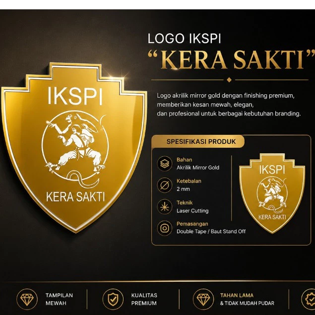 logo IKSPI "kera sakti" akrilik mirror gold
