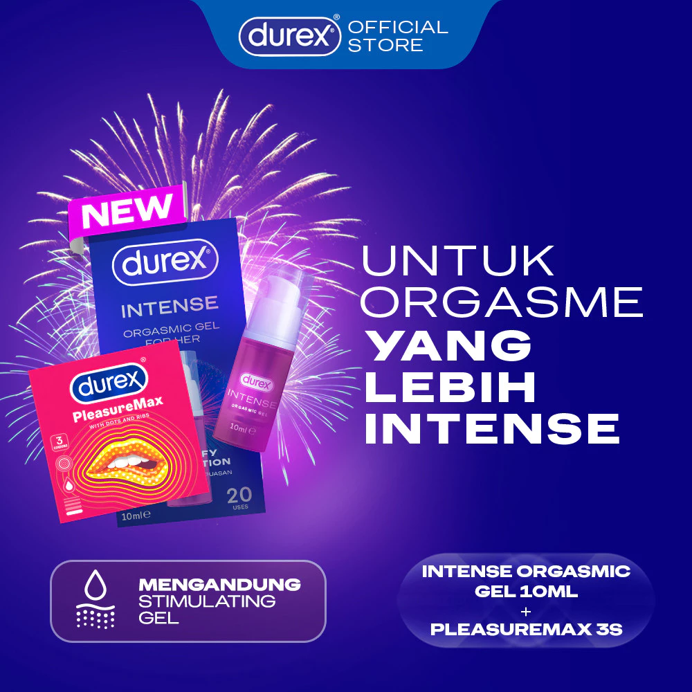 Durex Intense Gel 10ml - Gel orgasm wanita bukan pelumas atau lubricant & Durex Pleasuremax Kondom Gerigi Kondom Aman Pria 3s - Condom with Special Lubricant