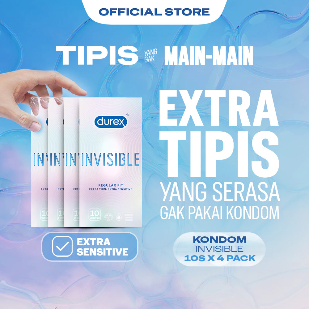 (BEST SELLER) Durex Invisible Extra Thin Extra Sensitive - 10s (4 pcs) (Kondom Pria Extra Tipis Dengan Lubricant, Untuk Sensasi Seperti Tidak Pakai Kondom / Alat Kontrasepsi)