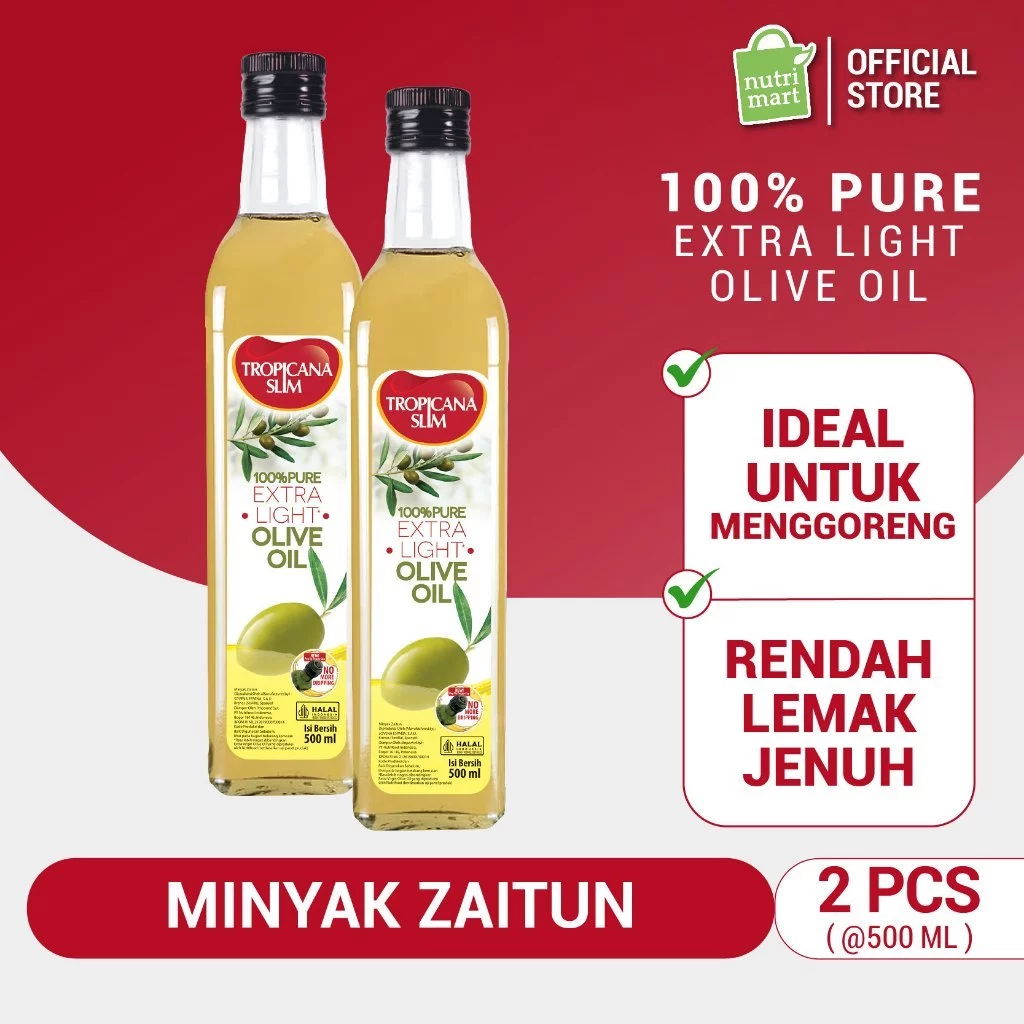 [FREE Spatula & Sendok Set Freemir] Twin Pack :Tropicana Slim Extra Light Olive Oil 500 ml - Minyak Goreng Extra Light Olive Oil Lebih Sehat & Rendah Lemak Jenuh, Baik untuk Jantung - Gambar 2