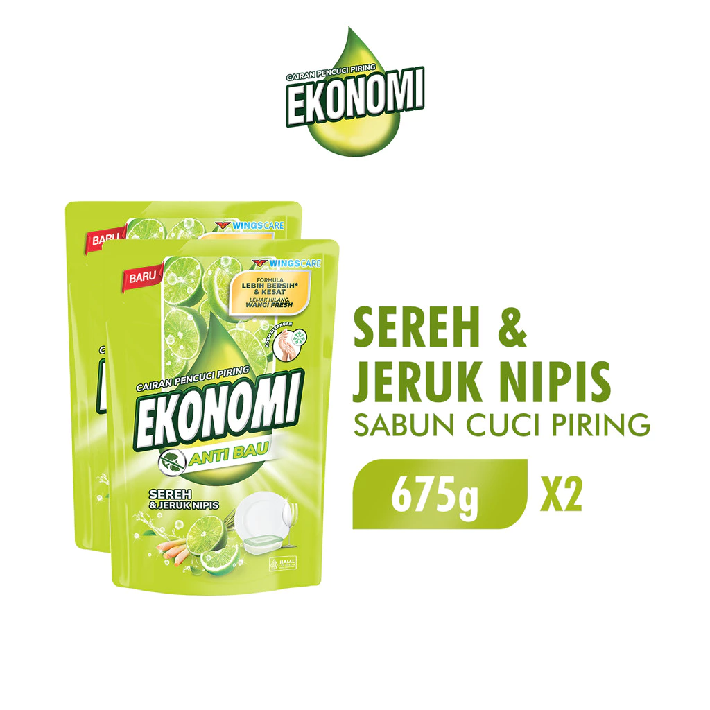 Ekonomi Power Liquid Sabun Cuci Piring Sereh & Jeruk Nipis Pouch 675 gr x2
