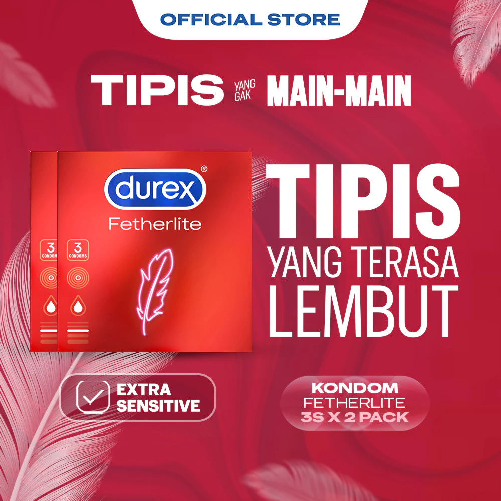 Durex Fetherlite - 3s (2 pcs) (Kondom Pria Tipis Yang Terasa Lembut Dengan Extra Lubricant, Nikmati Kedekatan Dengan Pasangan Tanpa Mengorbankan Keamanan. Alat Kontrasepsi)