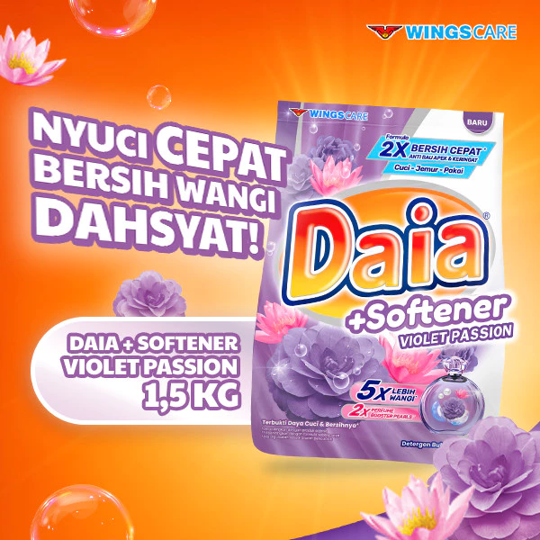 Daia Detergen Bubuk + Softener Violet Passion 1,5 kg x2 - Gambar 2