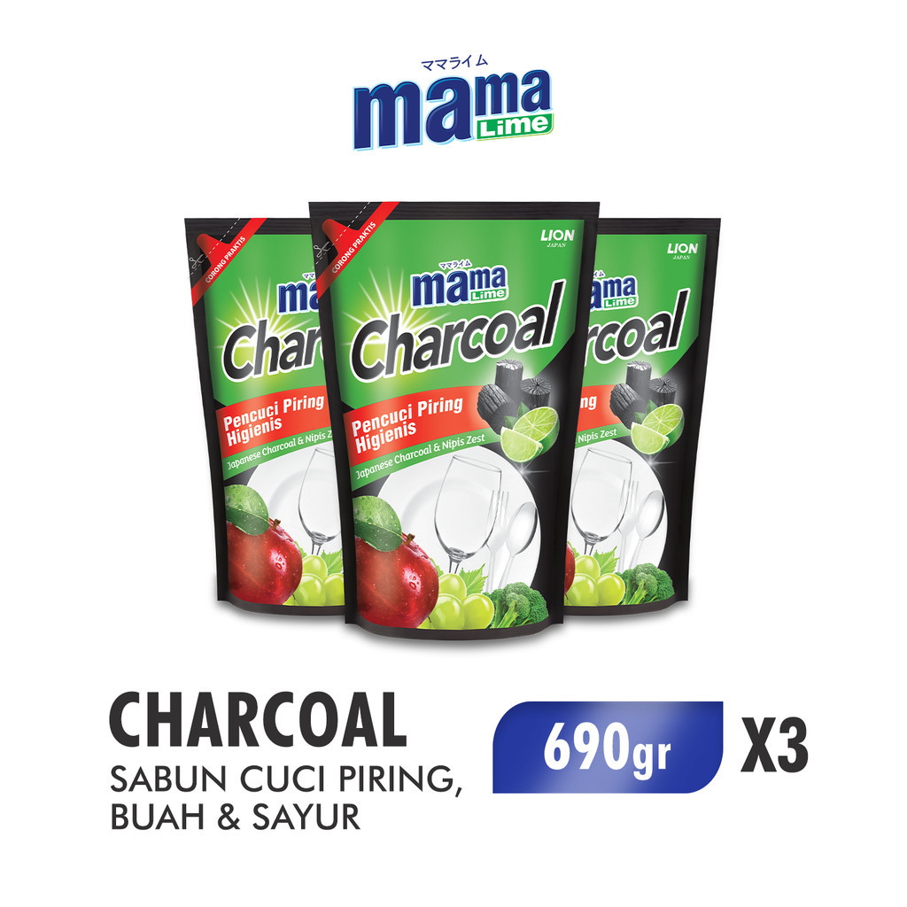 Mama Lime Sabun Cuci Piring Charcoal Pouch 650gr x 3