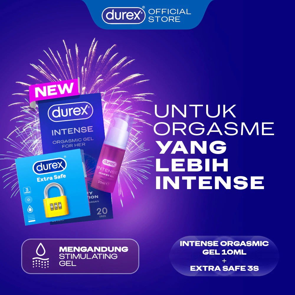 Durex Intense Gel 10ml - Gel orgasm wanita bukan pelumas atau lubricant & Durex Extra Safe Kondom Tebal Pria Lebih Aman 3s - Condom