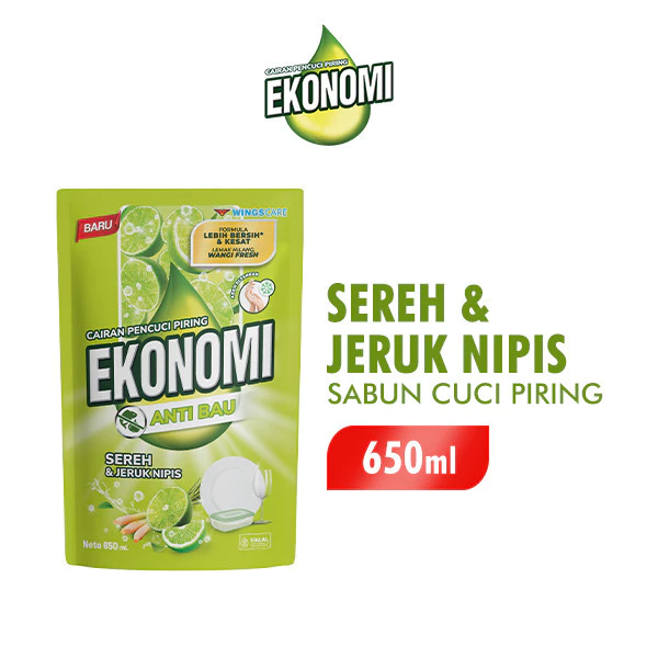 Ekonomi Power Liquid Sabun Cuci Piring Sereh & Jeruk Nipis Pouch 675 gr x2 - Gambar 2