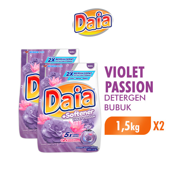 Daia Detergen Bubuk + Softener Violet Passion 1,5 kg x2