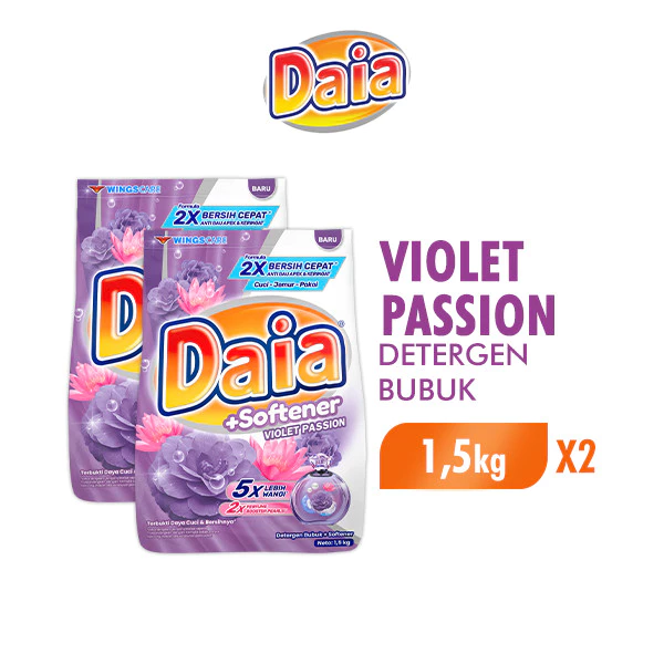 Daia Detergen Bubuk + Softener Violet Passion 1,5 kg x2