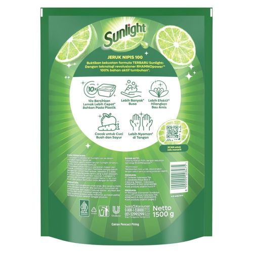 SUNLIGHT SABUN CUCI PIRING JERUK NIPIS REFILL 1500ML (Isi 6) - Gambar 3