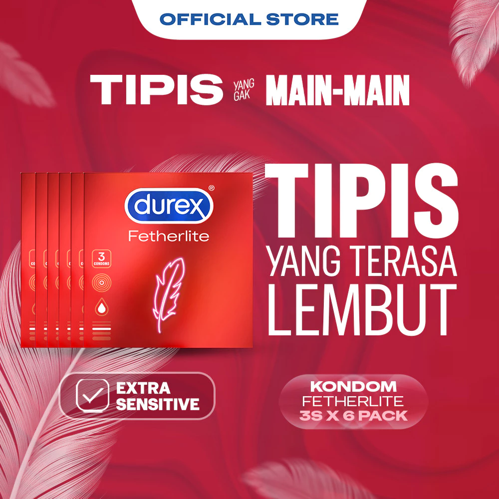 Durex Fetherlite - 3s (6 pcs) (Kondom Pria Tipis Yang Terasa Lembut Dengan Extra Lubricant, Nikmati Kedekatan Dengan Pasangan Tanpa Mengorbankan Keamanan. Alat Kontrasepsi)