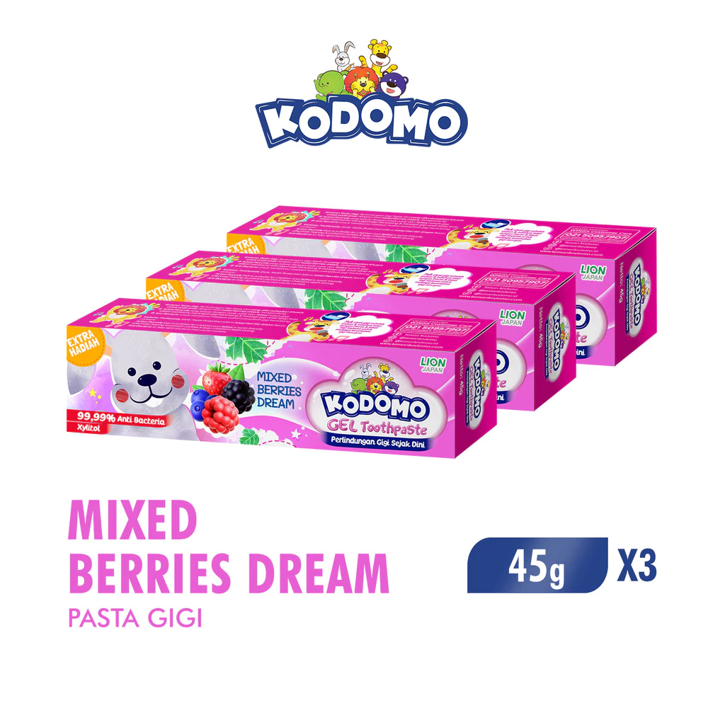 Kodomo Pasta Gigi Gel Mixed Berries Tube 45 gr x3