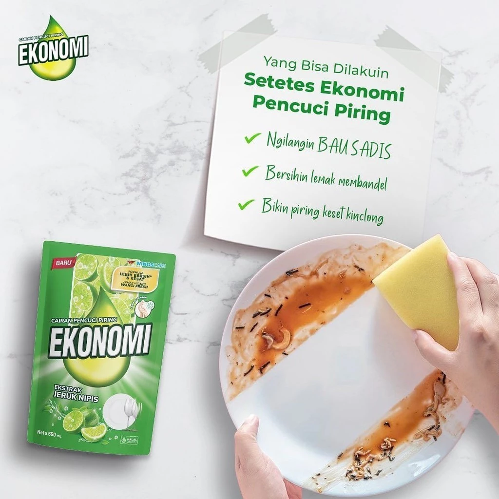 Ekonomi Power Liquid Sabun Cuci Piring Sereh & Jeruk Nipis Pouch 675 gr x2 - Gambar 3