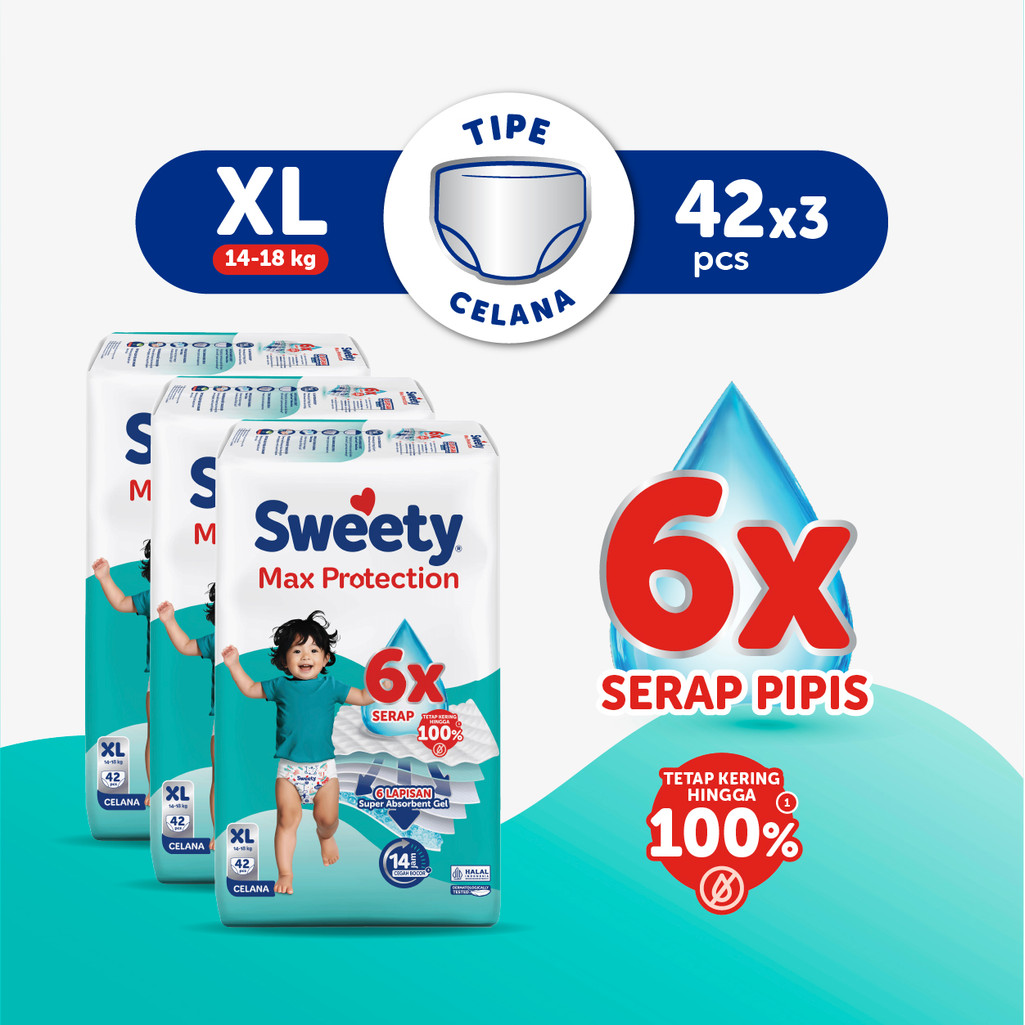 Sweety Silver Max Protection XL 42s x 3 Popok Celana Baby Diapers