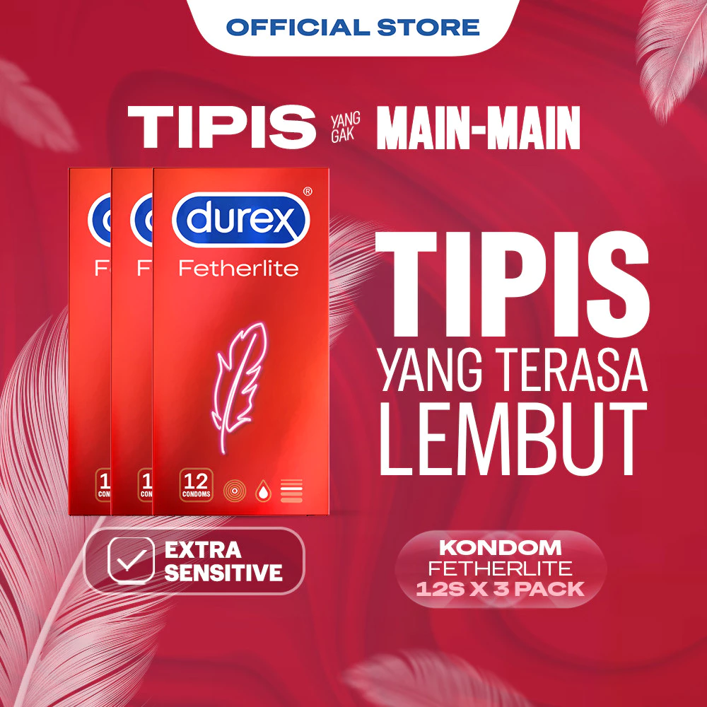 Durex Fetherlite - 12s (3 pcs) (Kondom Pria Tipis Yang Terasa Lembut Dengan Extra Lubricant, Nikmati Kedekatan Dengan Pasangan Tanpa Mengorbankan Keamanan. Alat Kontrasepsi)