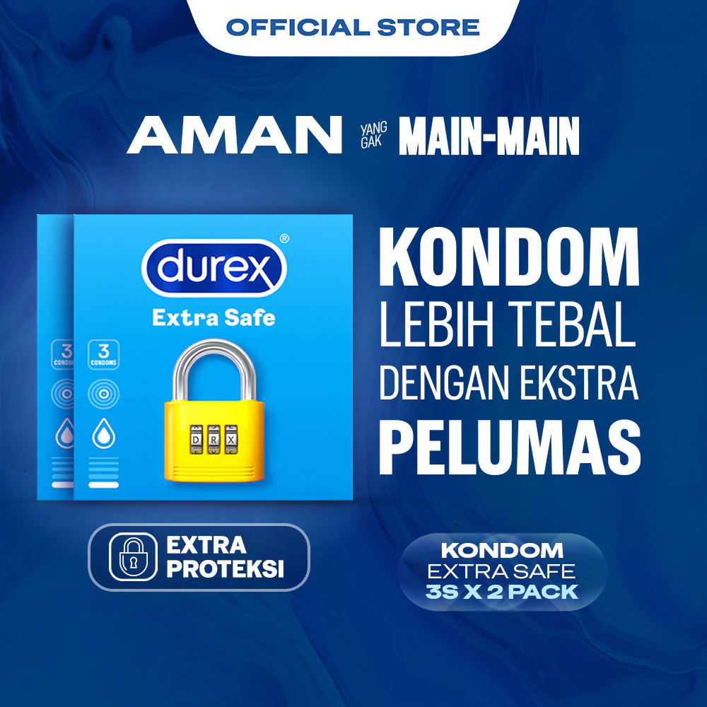 Durex Extra Safe - 3s (2 pcs) (Kondom Pria Lebih Tebal Dengan Extra Lubricant, Memberikan Proteksi Lebih Tanpa Mengurangi Kenikmatan. Alat Kontrasepsi)