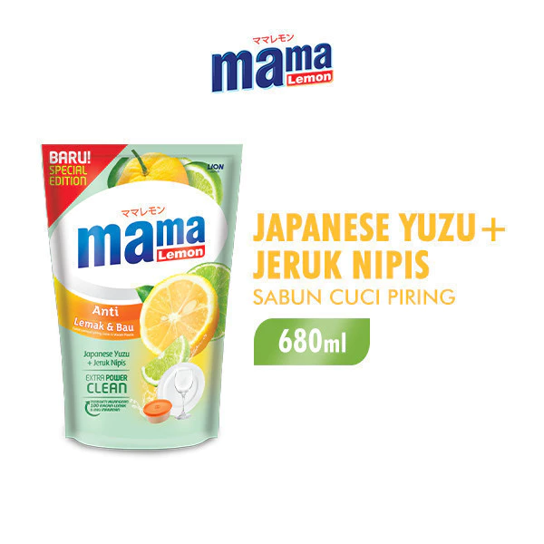 Mama Lemon Sabun Cuci Piring Yuzu & Jeruk Nipis Anti Lemak & Bau Pouch 680 ml x6 - Gambar 2