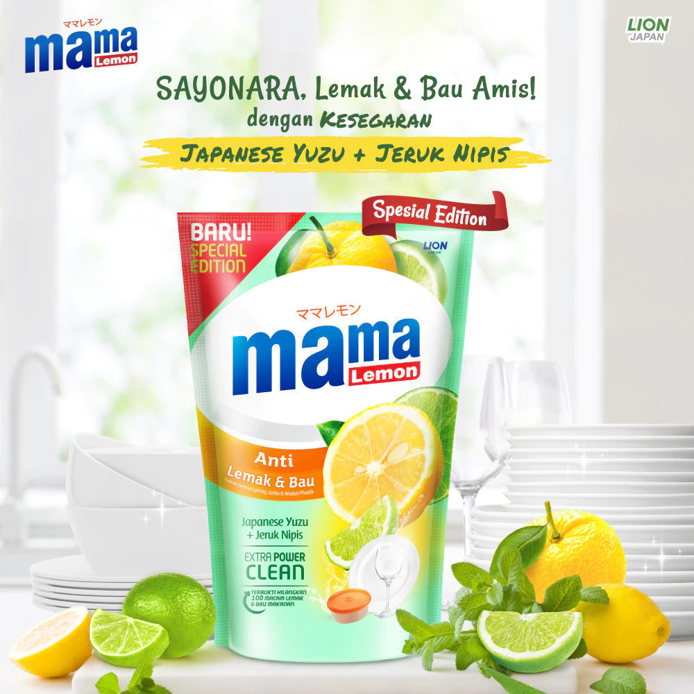 Mama Lemon Sabun Cuci Piring Yuzu & Jeruk Nipis Anti Lemak & Bau Pouch 680 ml x6 - Gambar 3