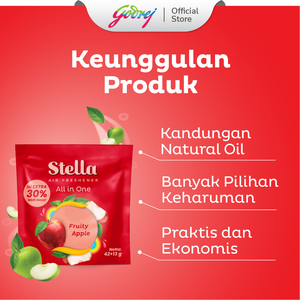 Stella All In One Fruity Apple 42+10gr x2 - Pengharum Ruangan - Gambar 3