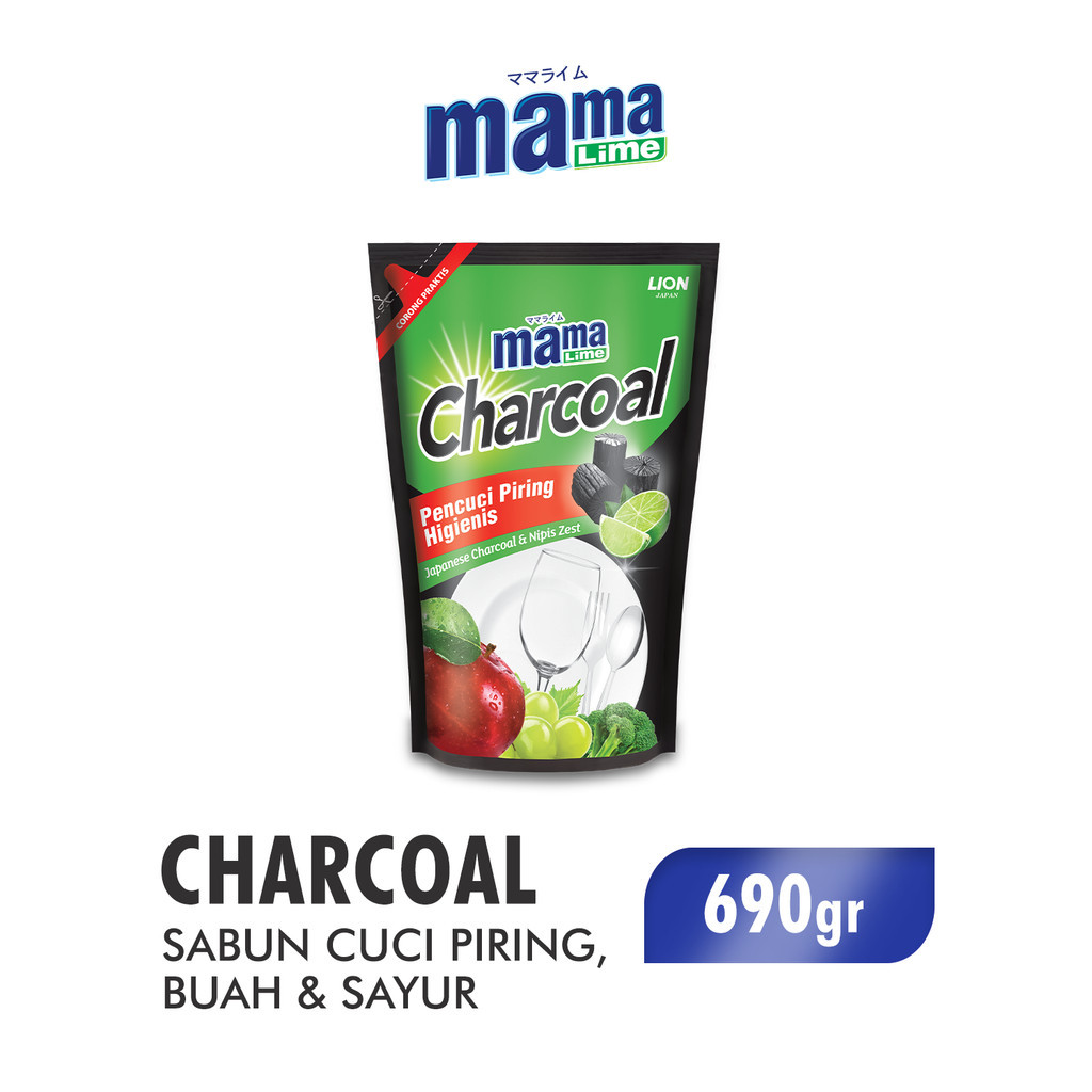 Mama Lime Sabun Cuci Piring Charcoal Pouch 650gr x 3 - Gambar 3