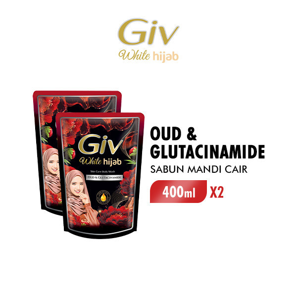 Giv White Sabun Mandi Cair Oud & Glutacinamide Pouch 400 ml x2