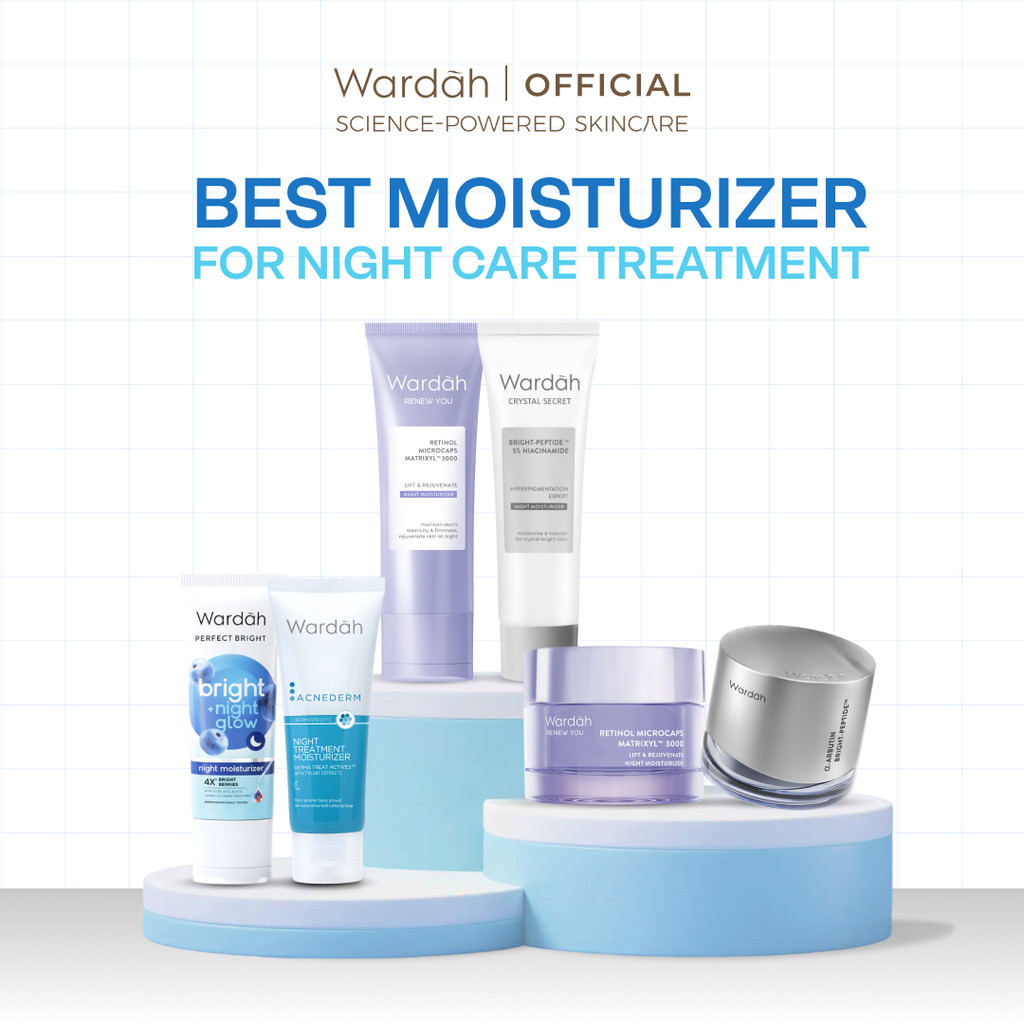 WARDAH Night Moisturizer All Series - Menyamarkan Bekas Jerawat, Dark Spot, Meratakan Warna Kulit, Menjaga Elastisitas Kulit, Melembabkan Wajah - Acnederm, Lightening, Perfect Bright, Crystal Secret, Renew You - Skincare