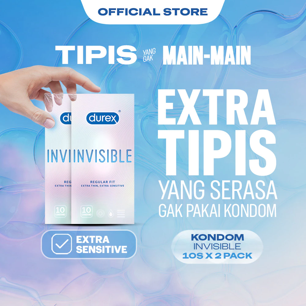 (BEST SELLER) Durex Invisible Extra Thin Extra Sensitive - 10s (2 pcs) (Kondom Pria Extra Tipis Dengan Lubricant, Untuk Sensasi Seperti Tidak Pakai Kondom / Alat Kontrasepsi)