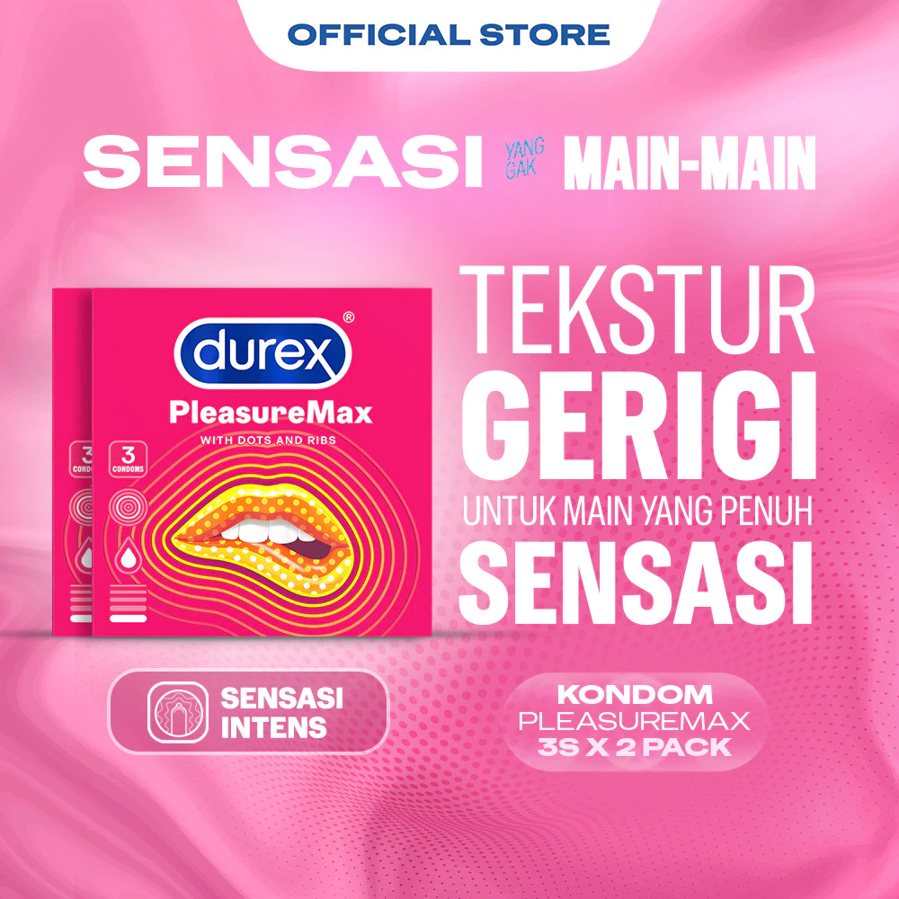 Durex Pleasure Max With Dots & Ribs - 3s (2 pcs) (Kondom Pria Bergerigi & Bergaris Untuk Rangsangan Ekstra Pasangan Anda, Main Jadi Terasa Penuh Sensasi. Alat Kontrasepsi)