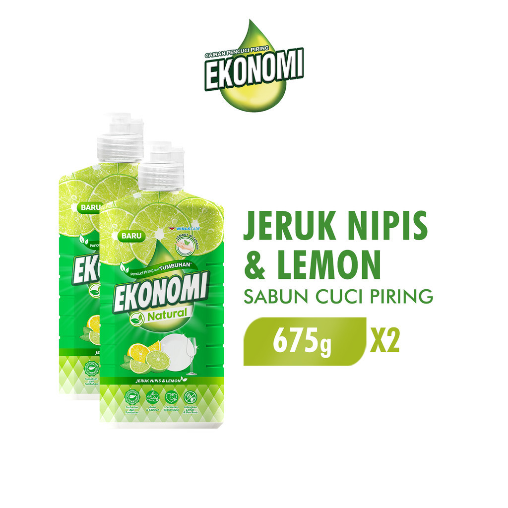 Ekonomi Power Liquid Sabun Cuci Piring Natural Jeruk Nipis Botol 675 gr x2