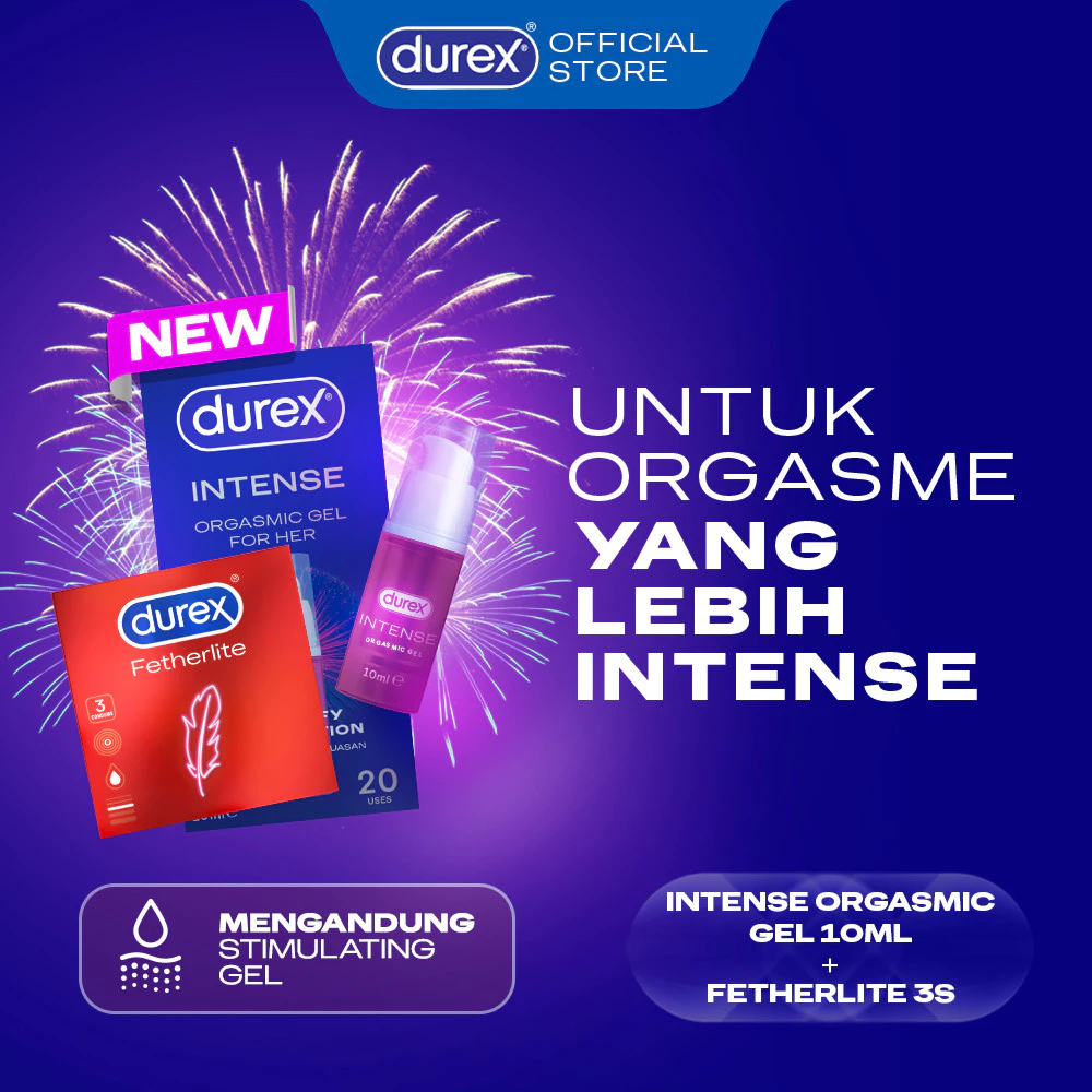 Durex Intense Gel 10ml - Gel orgasm wanita bukan pelumas atau lubricant & Durex Fetherlite Kondom Super Tipis Kondom Aman Pria 3s - Condom with Lubricant
