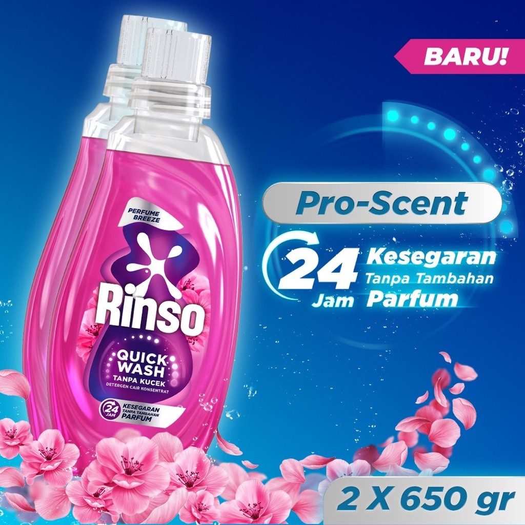 [BARU] Rinso Botol Detergen Cair Perfume Breeze 650g x2 - Baju Bersih Cuci Cepat Tanpa Kucek Wangi Tahan Lama Tanpa Tambahan Parfum
