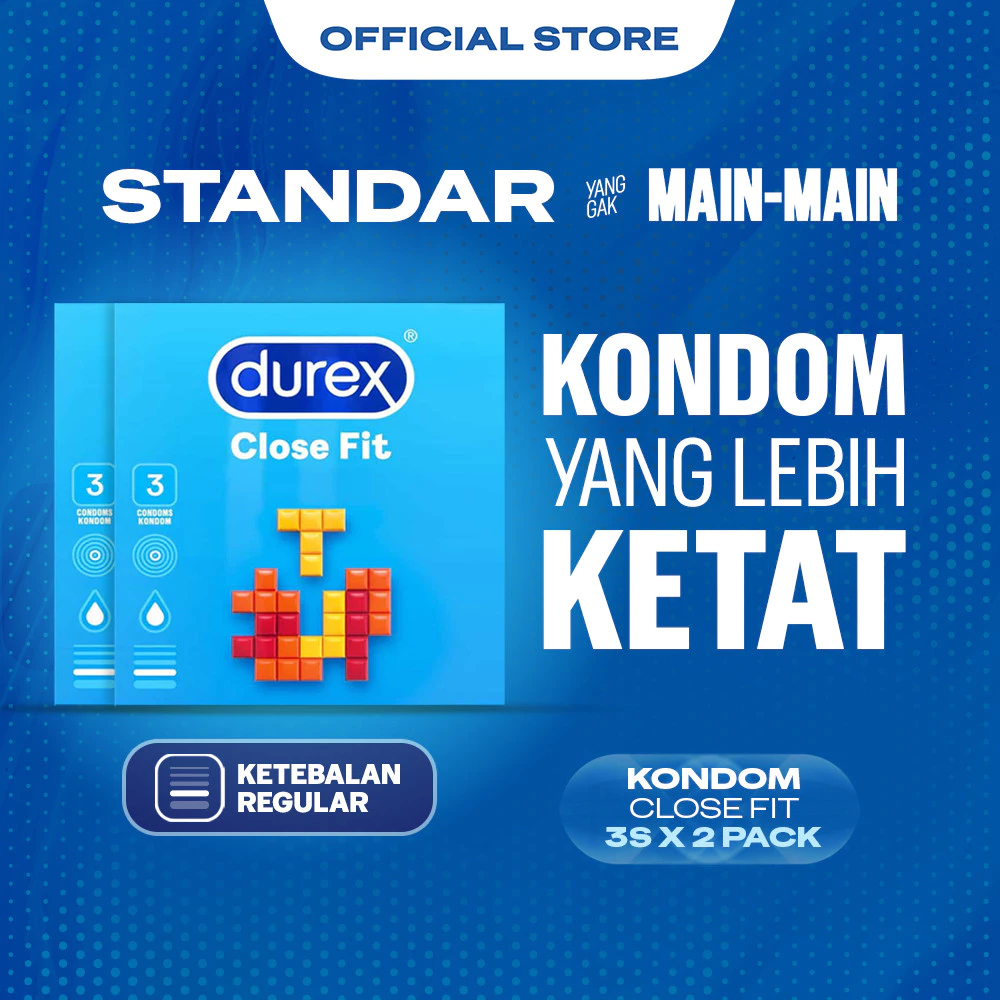 Durex Close Fit Easy On - 3s (2 pcs) (Kondom Pria Yang Lebih Ketat & Extra Lubricant Untuk Pengalaman Lebih Nyaman Sekaligus Memberikan Rasa Aman, Alat Kontrasepsi)