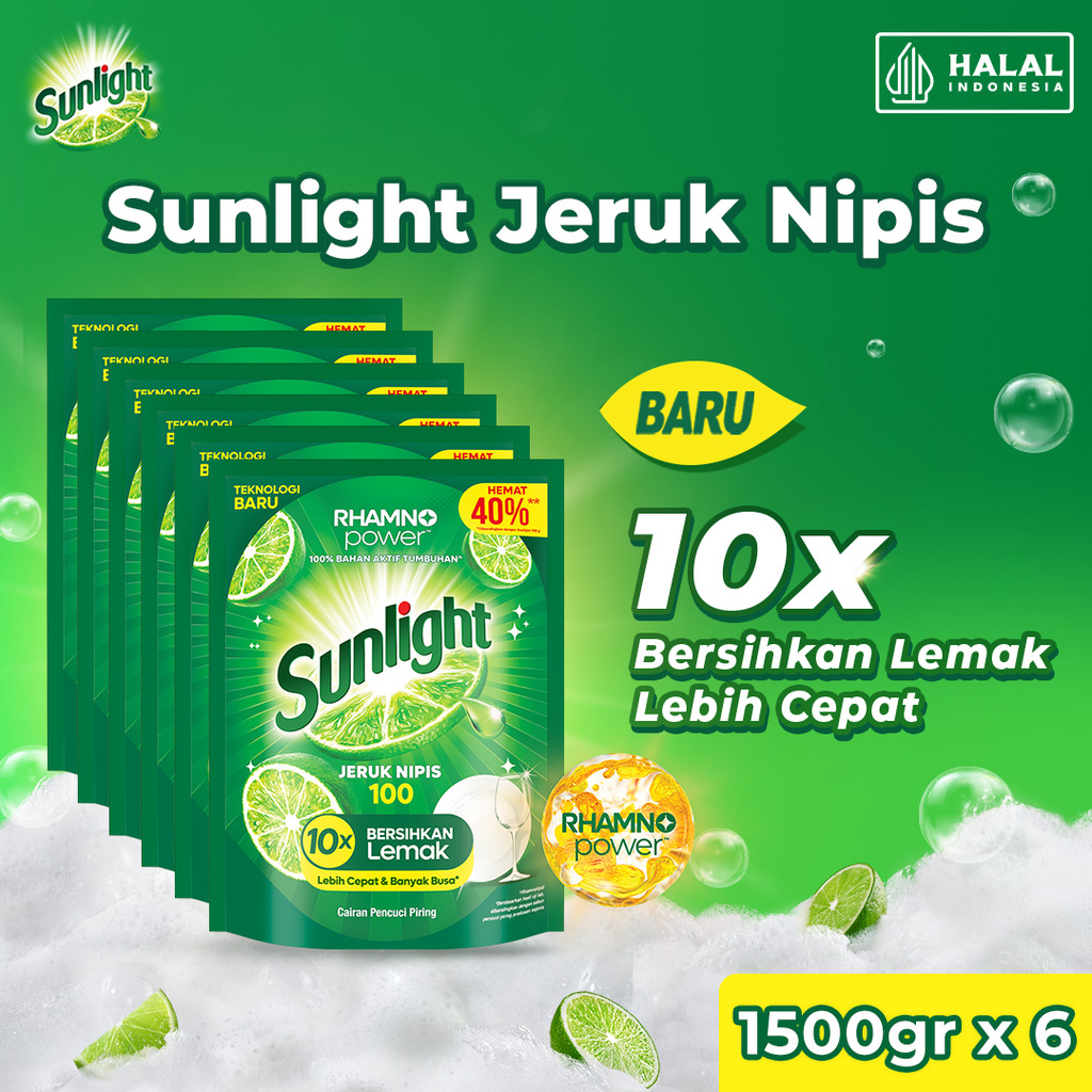 SUNLIGHT SABUN CUCI PIRING JERUK NIPIS REFILL 1500ML (Isi 6)