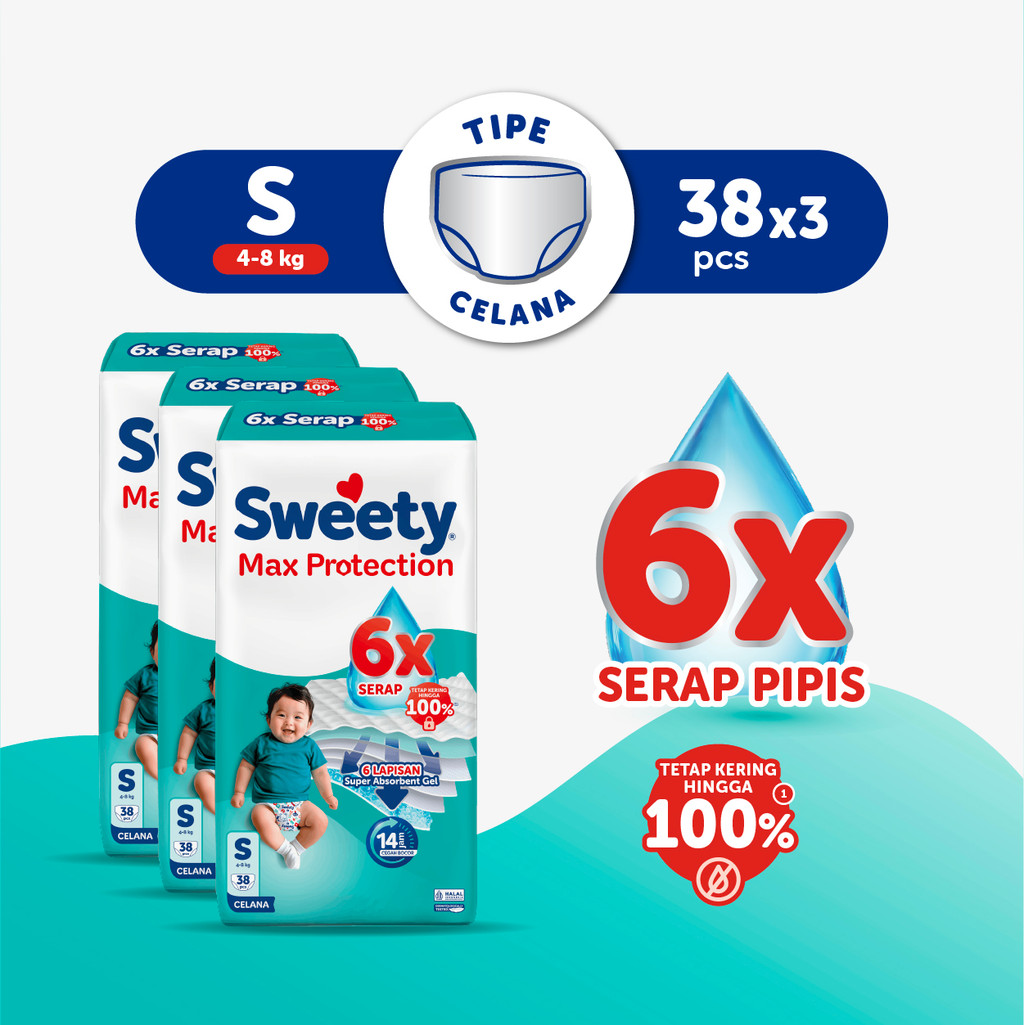 Sweety Silver Max Protection S-38s x 3 Popok Celana Baby Diapers - Special Upcount