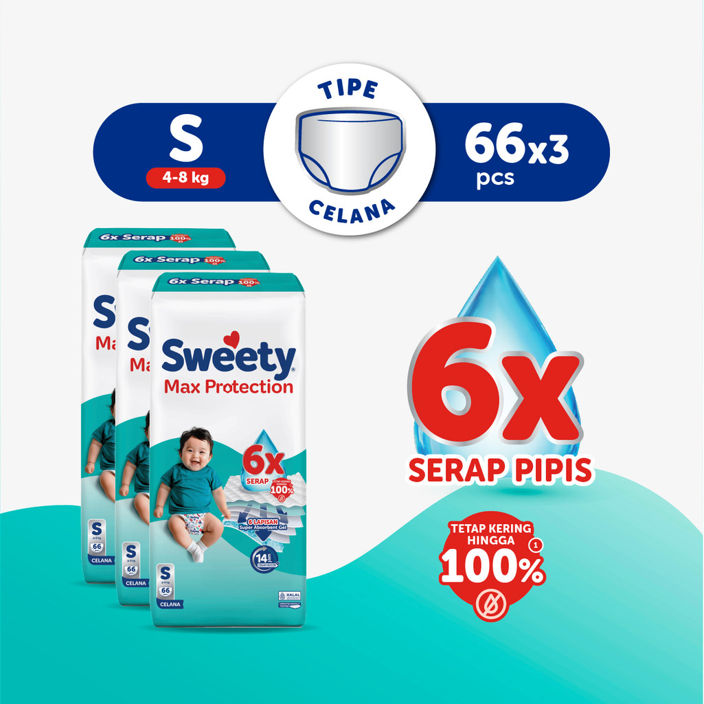 Sweety Silver Max Protection S 66s x 3 Popok Celana Baby Diapers