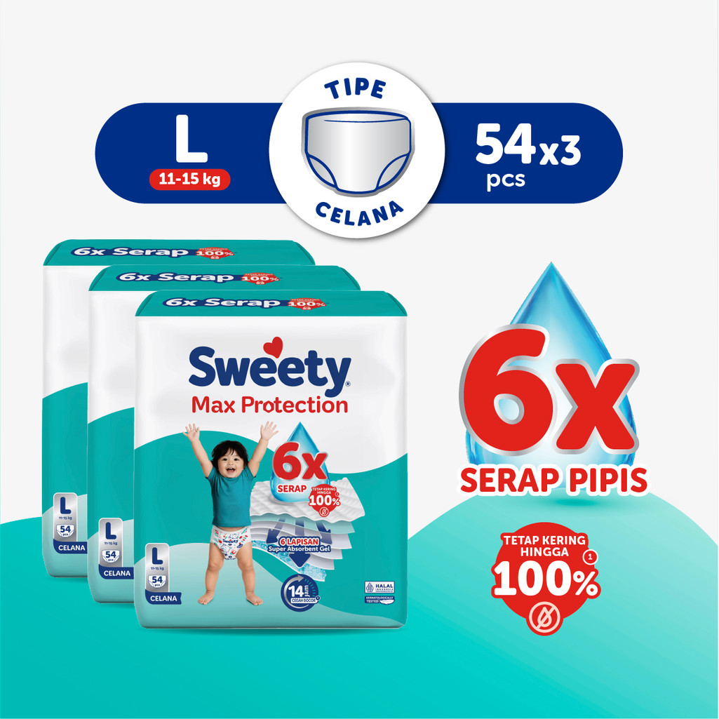 Sweety Silver Max Protection L 54s x 3 Popok Celana Baby Diapers