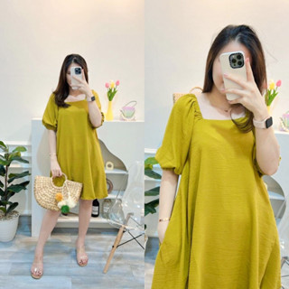 Crinkled tunic dress - Yellow - Ladies