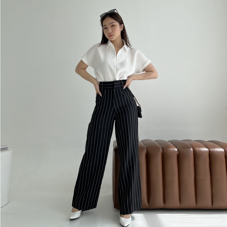 Flowy black and white striped outlet pants