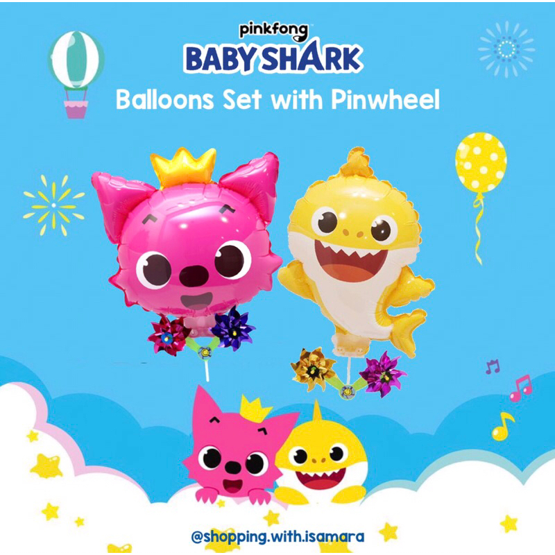 Pinkfong Baby Shark Balloons Set with Pinwheel/Balloon with Windmill ...