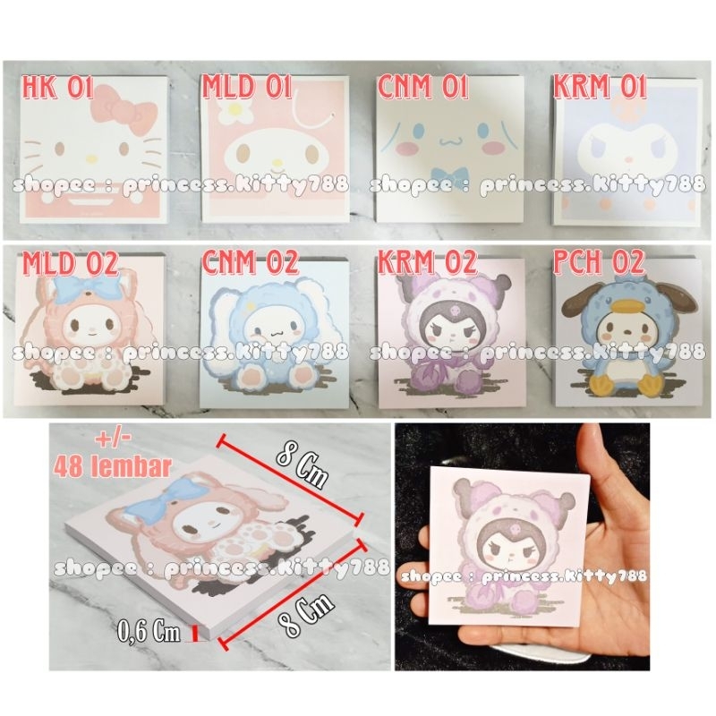 Cute Character STICKY NOTES/HELLO KITTY MELODY KUROMI CINNAMOROLL ...