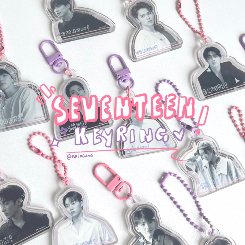 GANTUNGAN Seventeen Purple Pink Keychain | Keychain Acrylic Hook ...